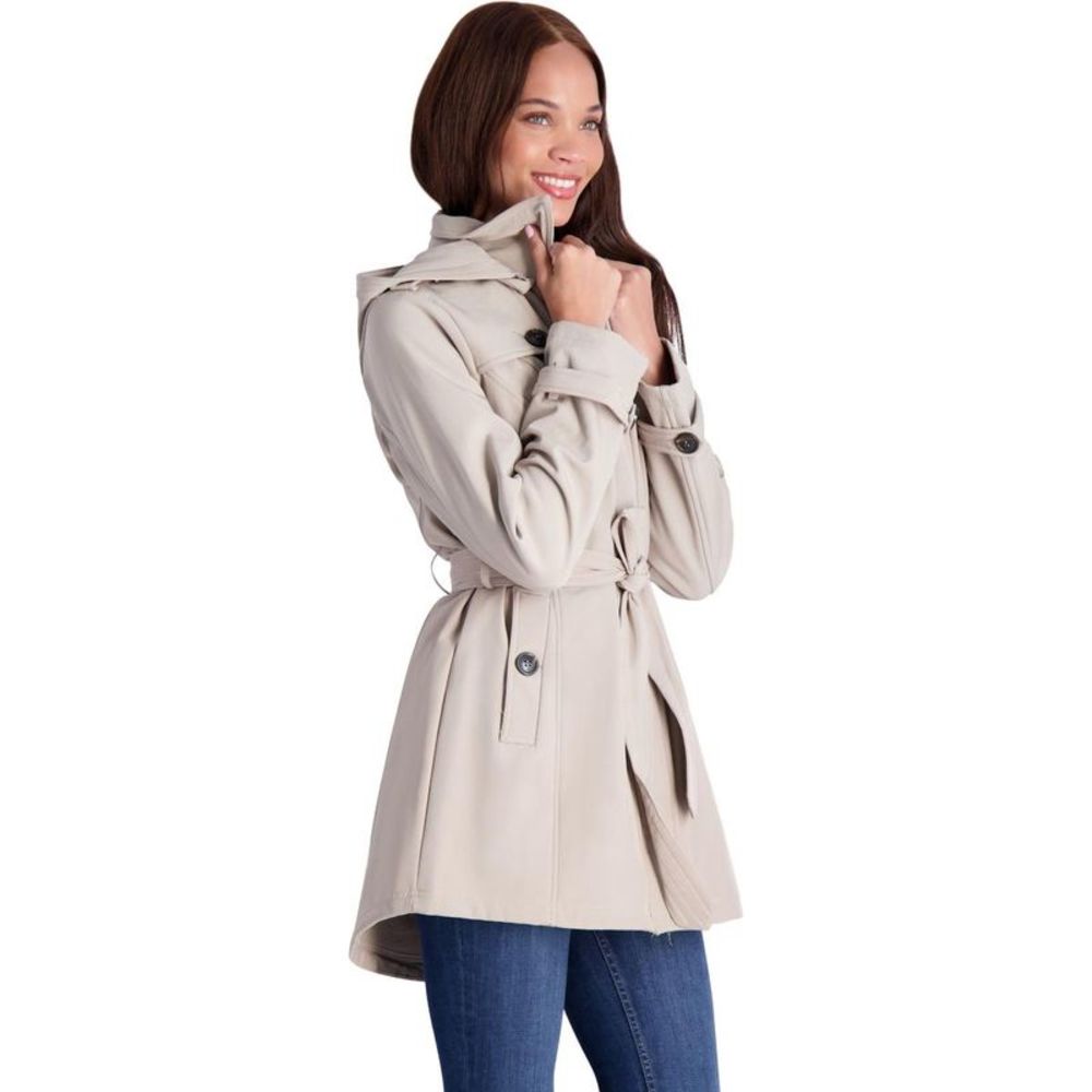 Jessica Simpson Women’s Fleece Lined Soft Shell Trench Jacket w/ Detachable Hood - Picture 3 of 5